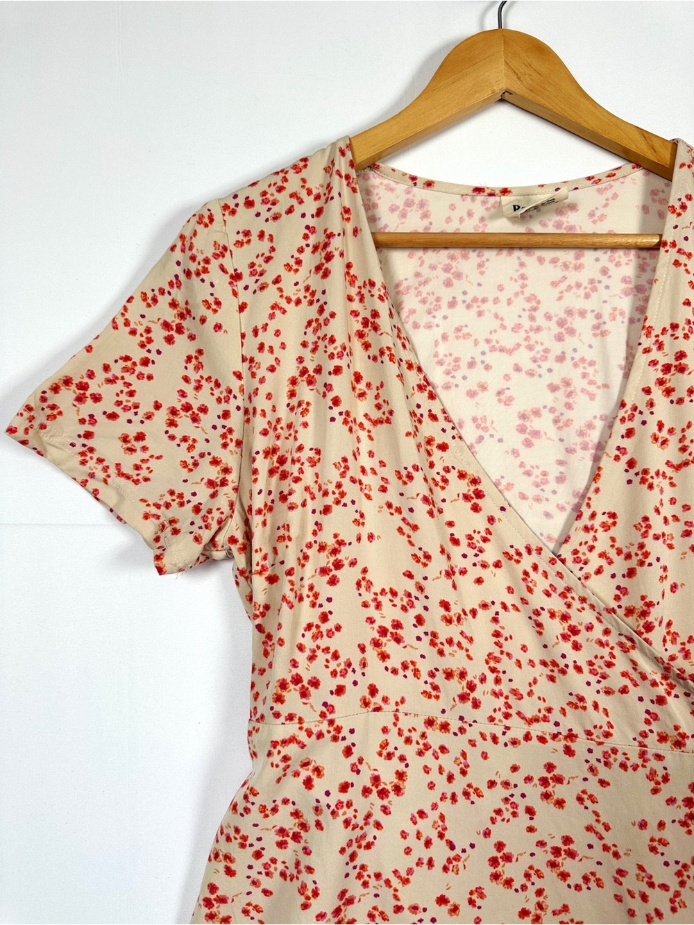 Rachel EcoVero Tencel Wrap Midi Dress Red Floral Ruffle L Cottagecore - Picture 2 of 8